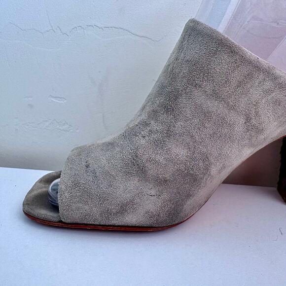 Anthropologie Charlotte Stone Morely Grey Suede Mules Heel 9 - Picture 8 of 9